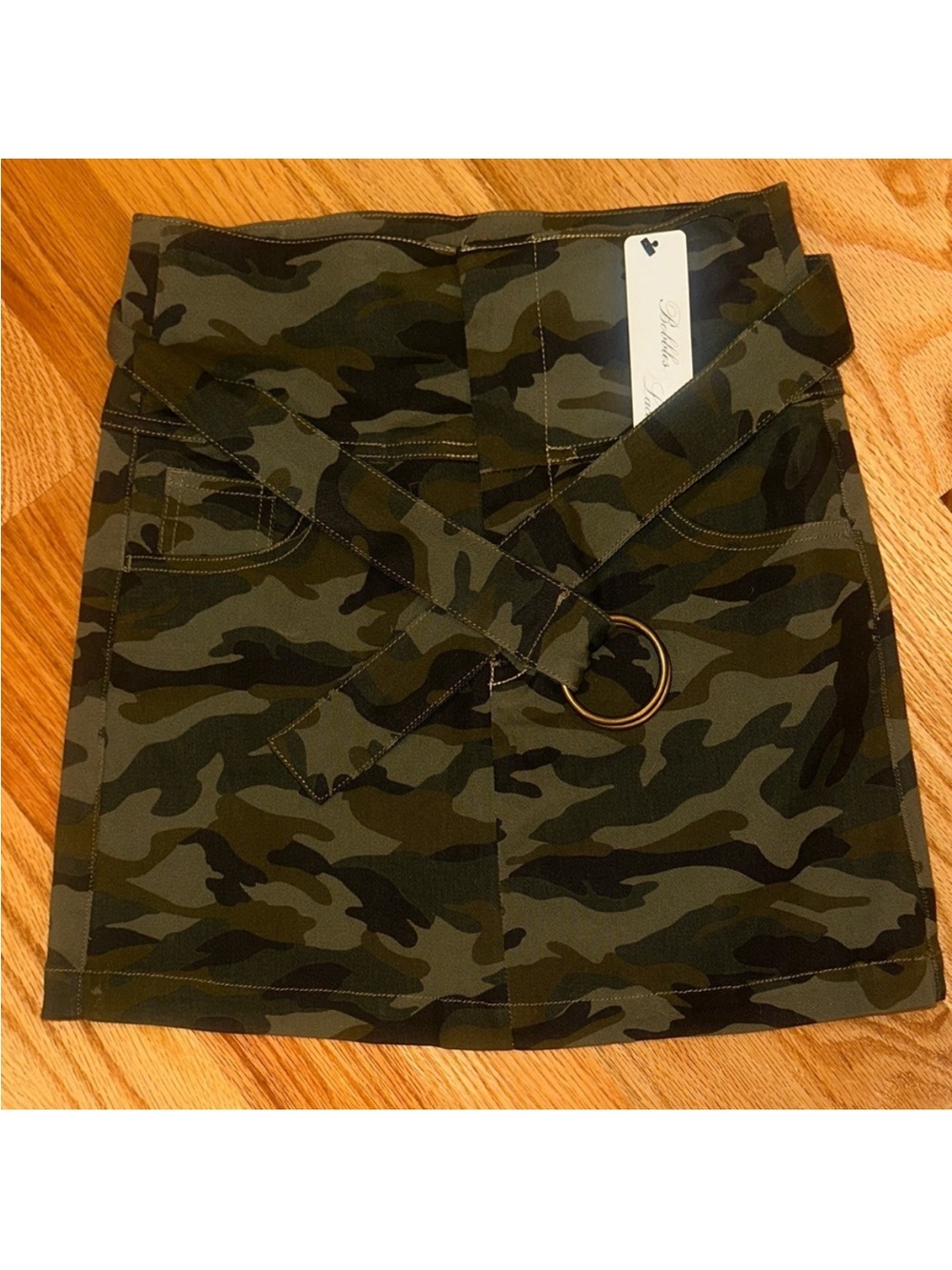 Camo Print Mini Skirt with Ring Belt - Olive